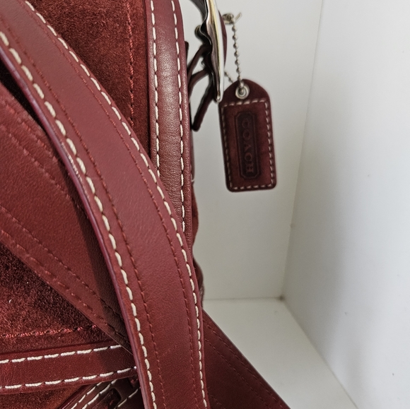 Like New!Coach Suede Burgundy Leather Crossbody bag - Picture 8 of 11